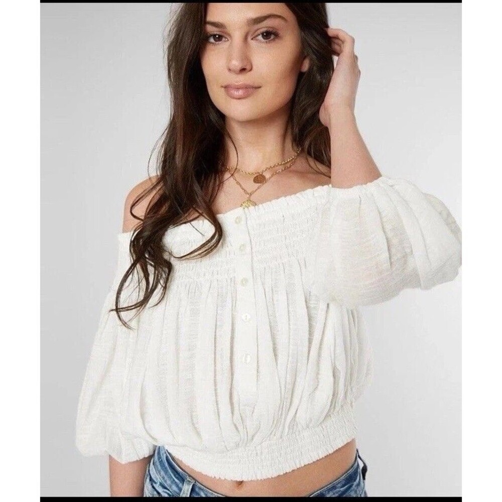 We The Free Dance Til Dawn Gauze Ivory Off The Shoulder Crop Peasant Top Women L